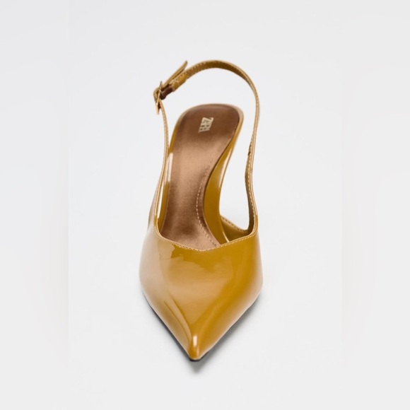 NWT. Zara Caramel Faux-Patent Slingback High Heel Court Shoes. Size 8. - Picture 4 of 6